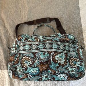 Vera Bradley Brown and Blue Quilted Travel Bag